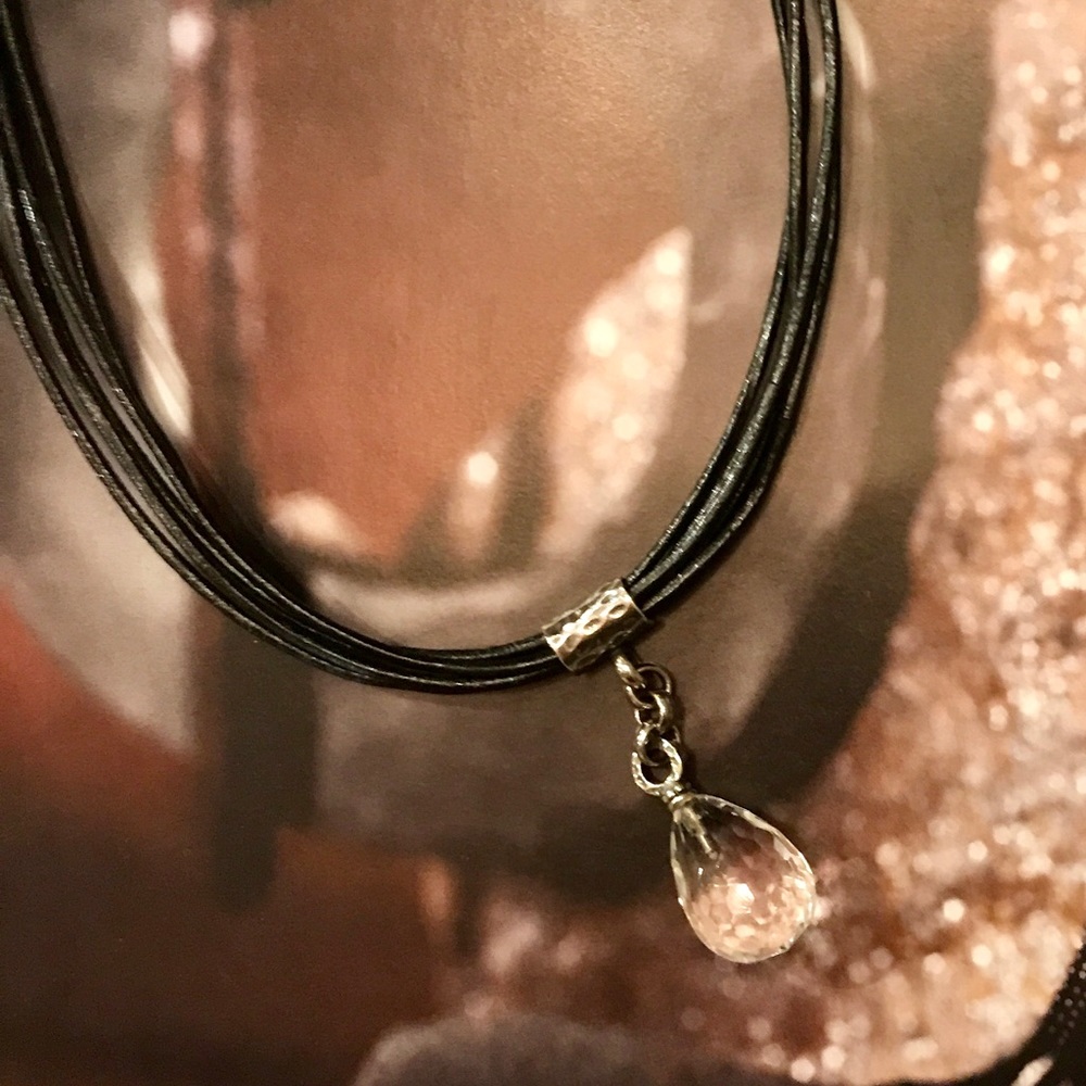 Silpada Black Leather & Cubic Zirconia Necklace